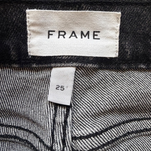 FRAME Le High Skinny Crop Metallic Jeans Denim Pants Size 25 Black Noir Silver - Picture 10 of 11